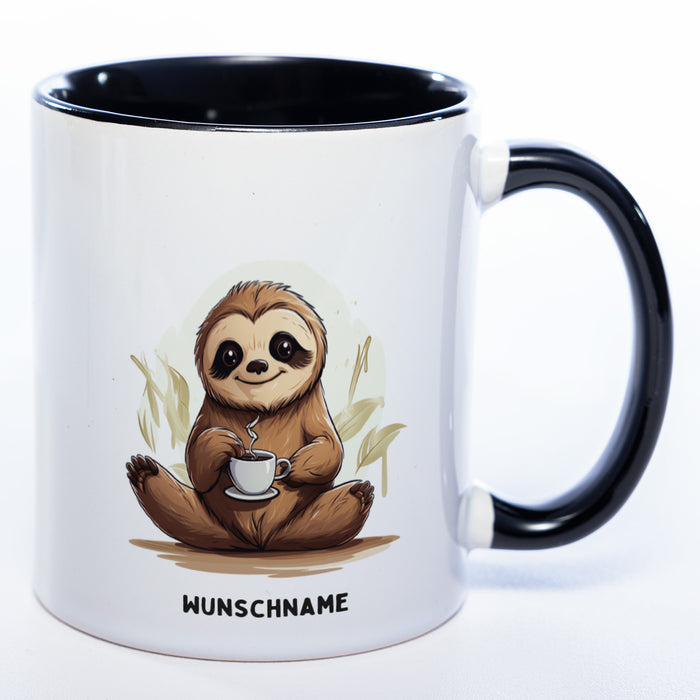 Motiv-Tasse Yogafaultier 3 mit Wunschnamen - Teetasse StickyWorld Exclusive spülmaschinenfest