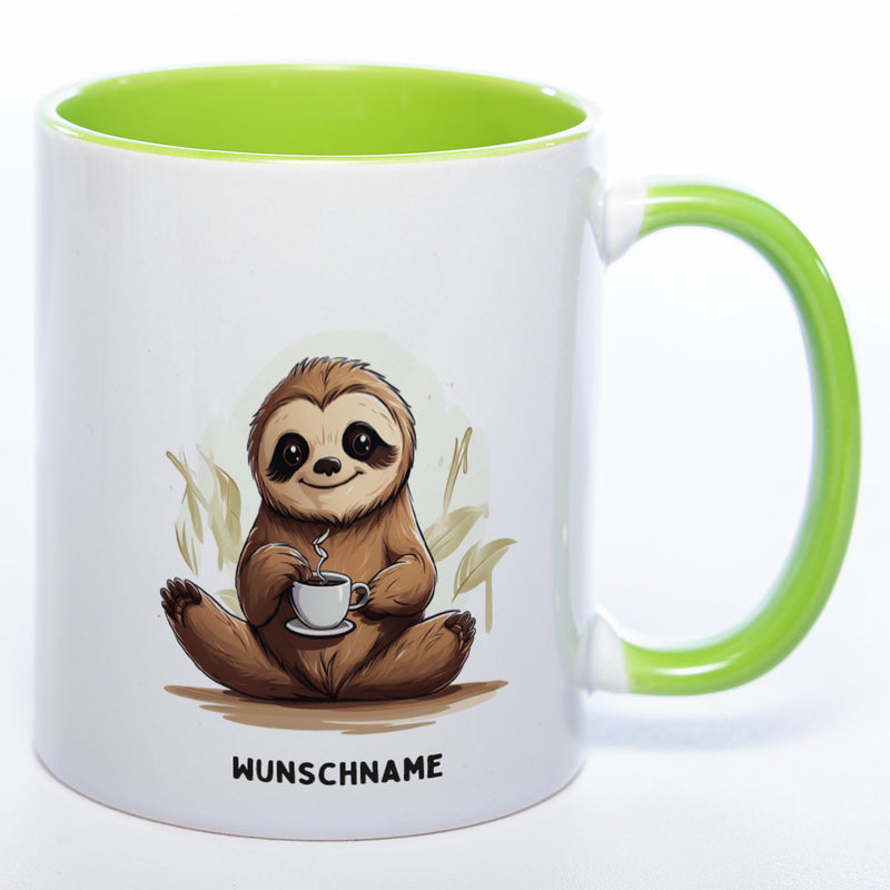Motiv-Tasse  Yogafaultier 3 mit Wunschnamen - Teetasse StickyWorld Exclusive spülmaschinenfest