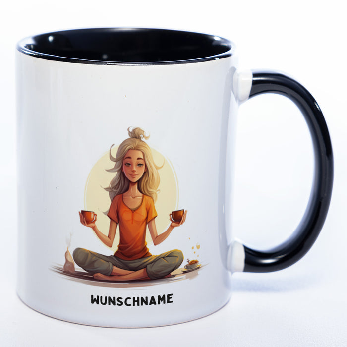 Motiv-Tasse Yogafrau Yogasonne mit Wunschnamen - Teetasse StickyWorld Exclusive spülmaschinenfest