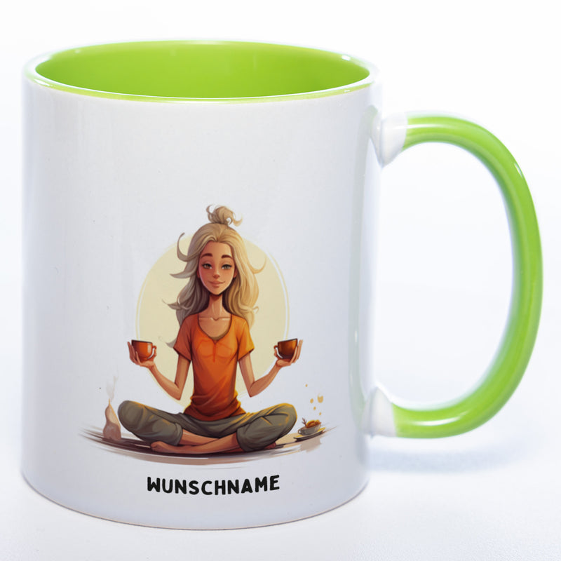 Motiv-Tasse  Yogafrau Yogasonne  mit Wunschnamen - Teetasse StickyWorld Exclusive spülmaschinenfest