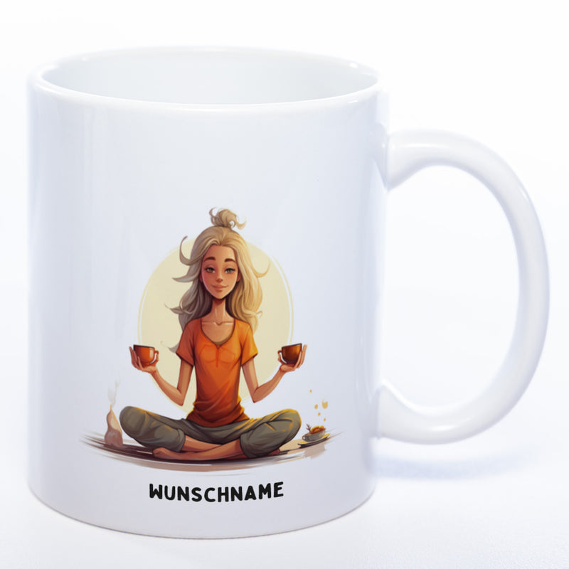 Motiv-Tasse  Yogafrau Yogasonne  mit Wunschnamen - Teetasse StickyWorld Exclusive spülmaschinenfest