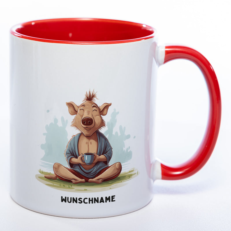 Motiv-Tasse  Yogaschwein  2 mit Wunschnamen - Teetasse StickyWorld Exclusive spülmaschinenfest