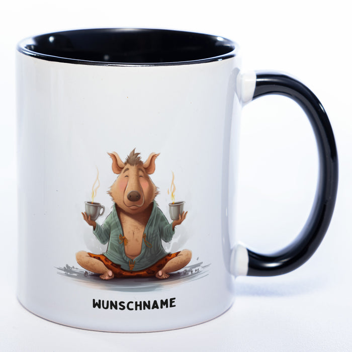 Motiv-Tasse Yogaschwein 3 mit Wunschnamen - Teetasse StickyWorld Exclusive spülmaschinenfest