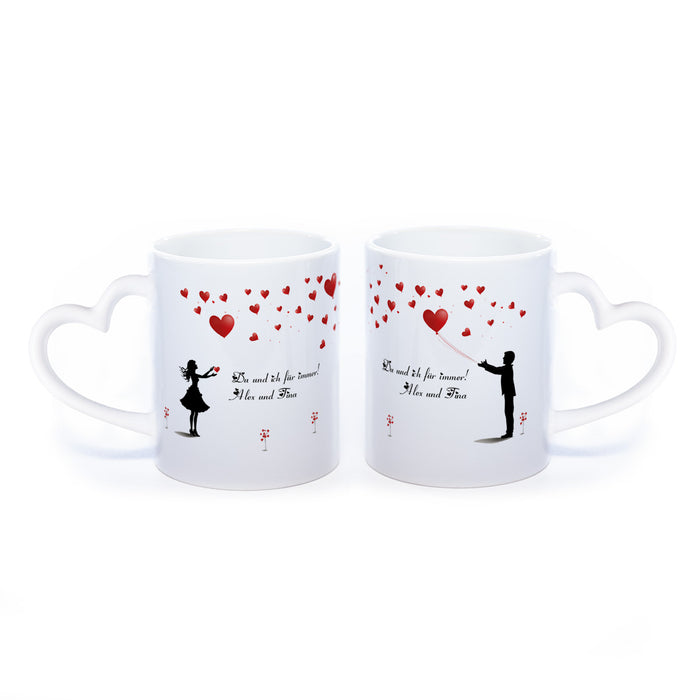 Motiv - Tasse mit Liebespaar und Wunschtext spülmaschinenfest