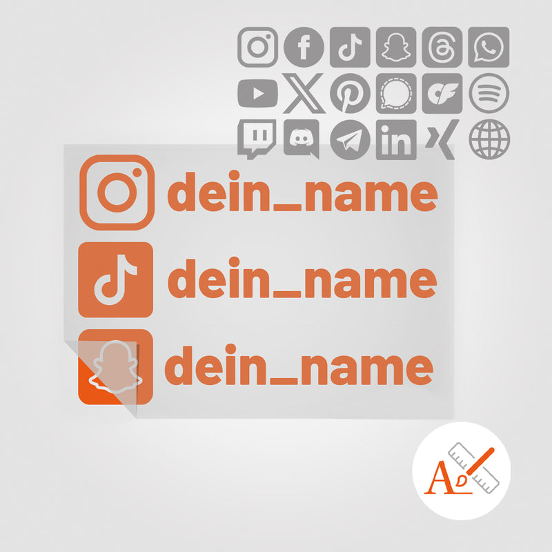 Dreifacher Social Media Sticker mit Deinem Namen