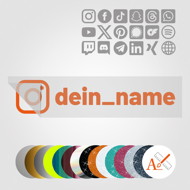 Social Media Sticker mit Deinem Namen in Sonderfarben GLITZER, REFLEKTOR, HOLO, GOLD, SILBER, NEON, FARBWECHSEL, MILCHGLAS