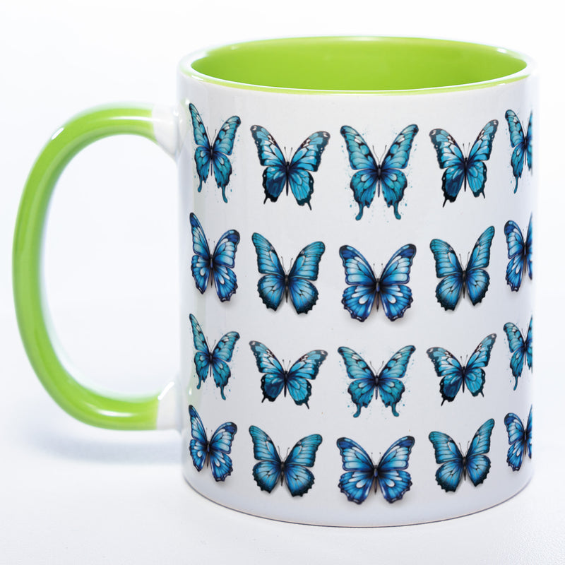 Spülmaschinenfeste Tasse mit vielen blauen Schmetterlingen Variante 2 - Kaffeetasse