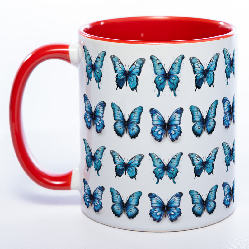 Spülmaschinenfeste Tasse mit vielen blauen Schmetterlingen Variante 2 - Kaffeetasse
