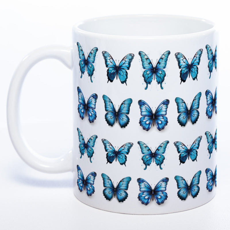 Spülmaschinenfeste Tasse mit vielen blauen Schmetterlingen Variante 2 - Kaffeetasse