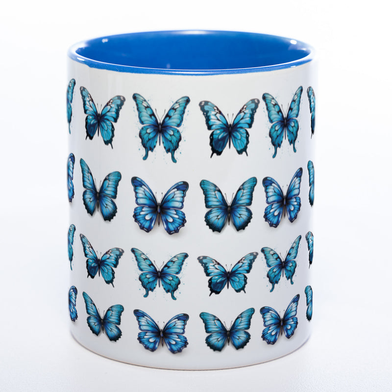 Spülmaschinenfeste Tasse mit vielen blauen Schmetterlingen Variante 2 - Kaffeetasse