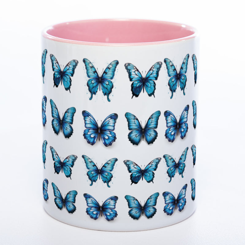 Spülmaschinenfeste Tasse mit vielen blauen Schmetterlingen Variante 2 - Kaffeetasse