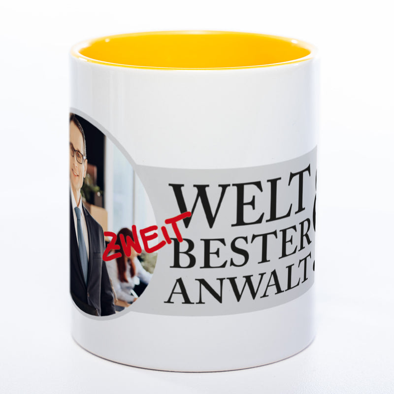 Tasse "Welt(zweit)bester Anwalt" mit Foto (HD Druck) | Jetzt selbst gestalten! spülmaschinenfest