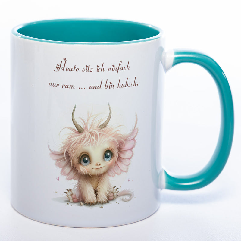 Motiv-Tasse mit Spruch "Heute sitz ich einfach nur rum... und bin hübsch" - lustige Kaffeetasse in vielen Farben - spülmaschinenfest