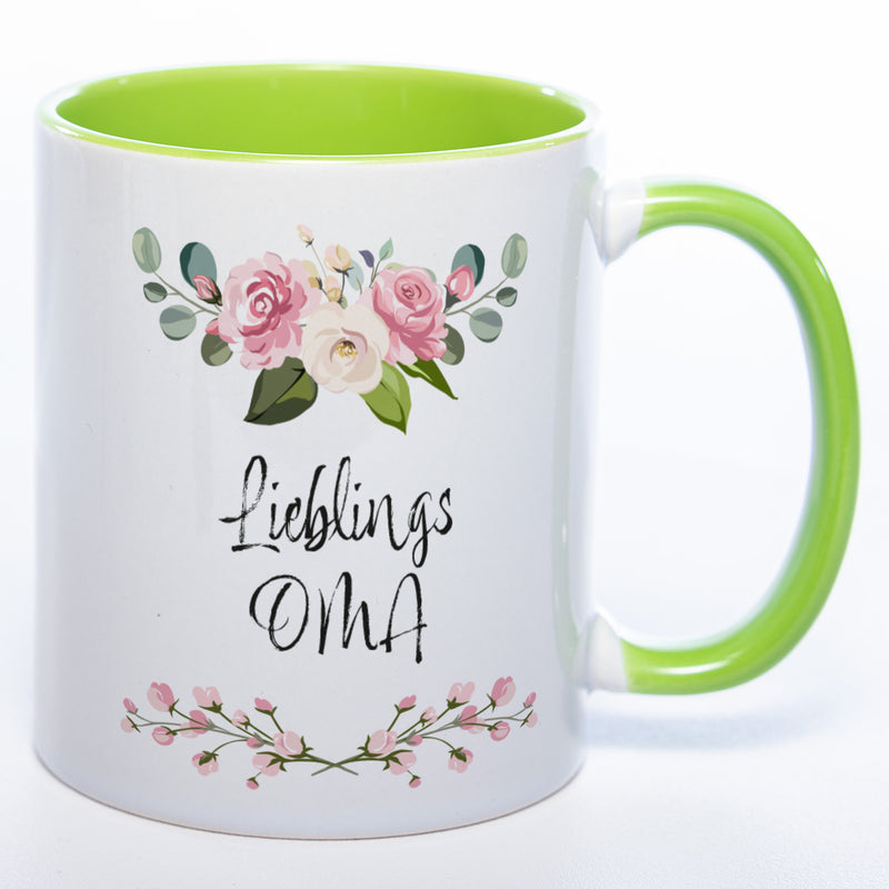 Blümchen-Tasse mit Spruch "Lieblings Oma." -  Kaffeetasse für die allerliebste Oma - spülmaschinenfest