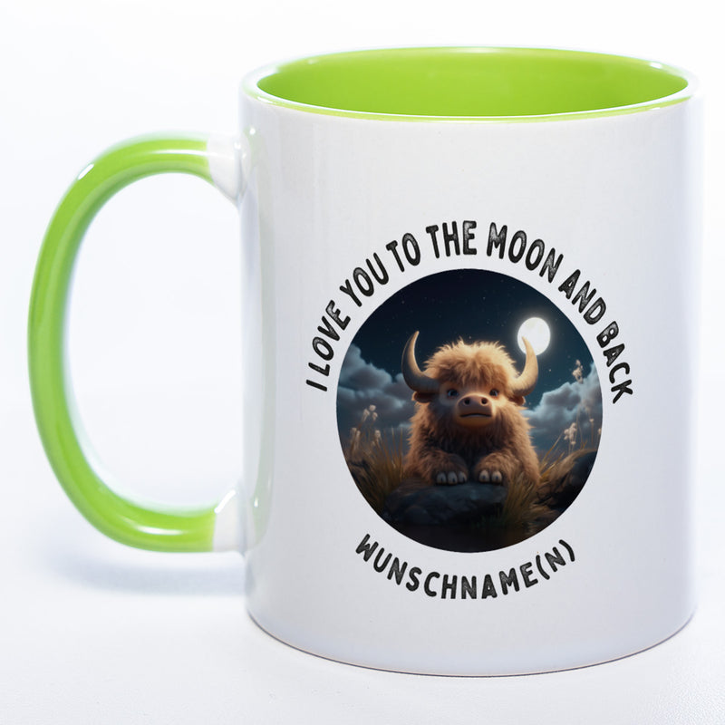 Motiv-Tasse mit Spruch "I love you to the moon and back" mit Name(n) spülmaschinenfest
