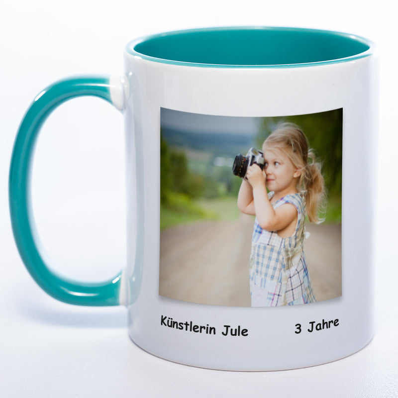Kinder-Gemälde-Tasse mit Foto + Name (HD Druck) spülmaschinenfest | Jetzt selbst gestalten!