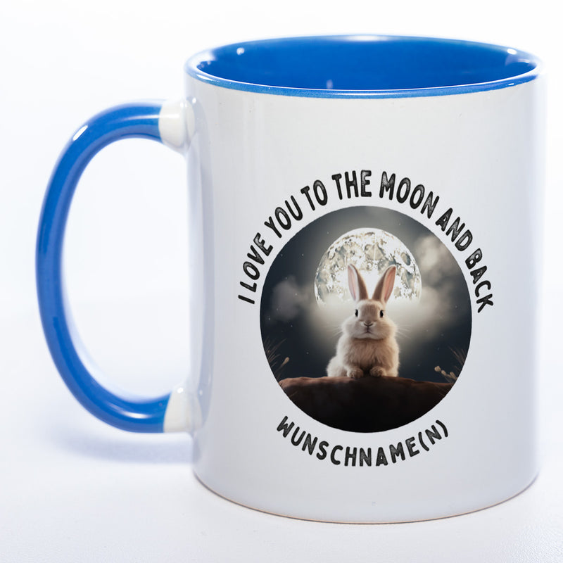 Motiv-Tasse mit Spruch "I love you to the moon and back" mit Name(n) spülmaschinenfest