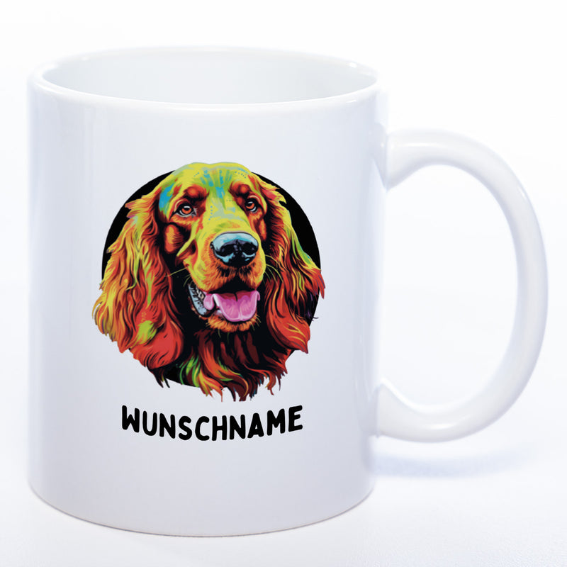Mug Art Tasse mit Irish Setter Motiv 2 wahlweise mit NAME - Kaffeetasse StickyWorld Exclusive