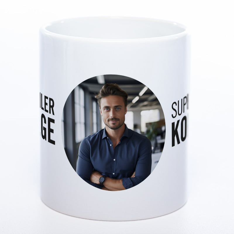 Spülmaschinenfeste Tasse "Supergeiler Kollege" mit Foto (HD Druck) | Jetzt selbst gestalten!