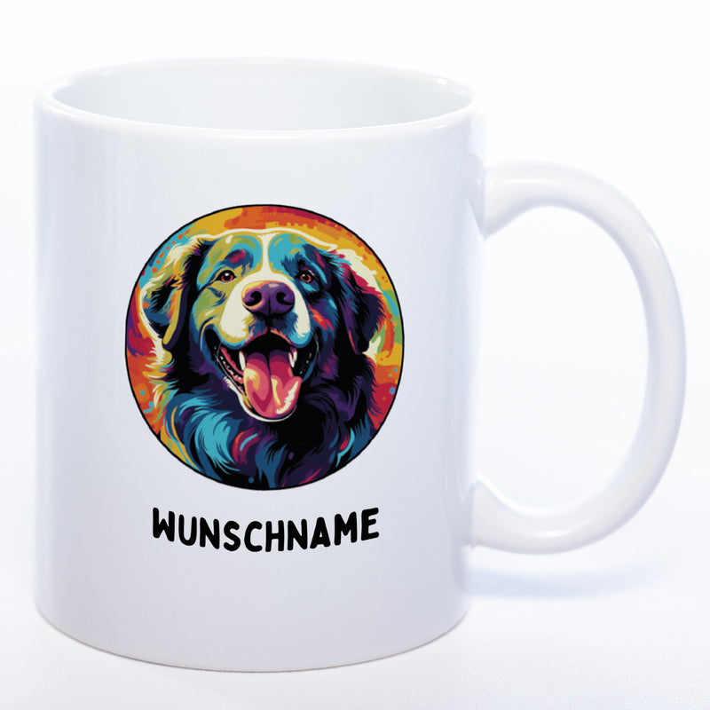Tasse auf mit Wunschnamen und Landseer-Motiv 4 weiß