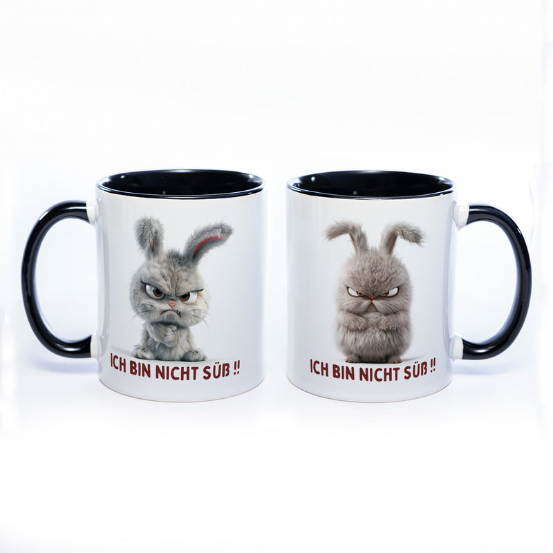 Motiv - Tasse mit  Hase und Spruch: "Ich bin nicht süß!!"  spülmaschinenfest