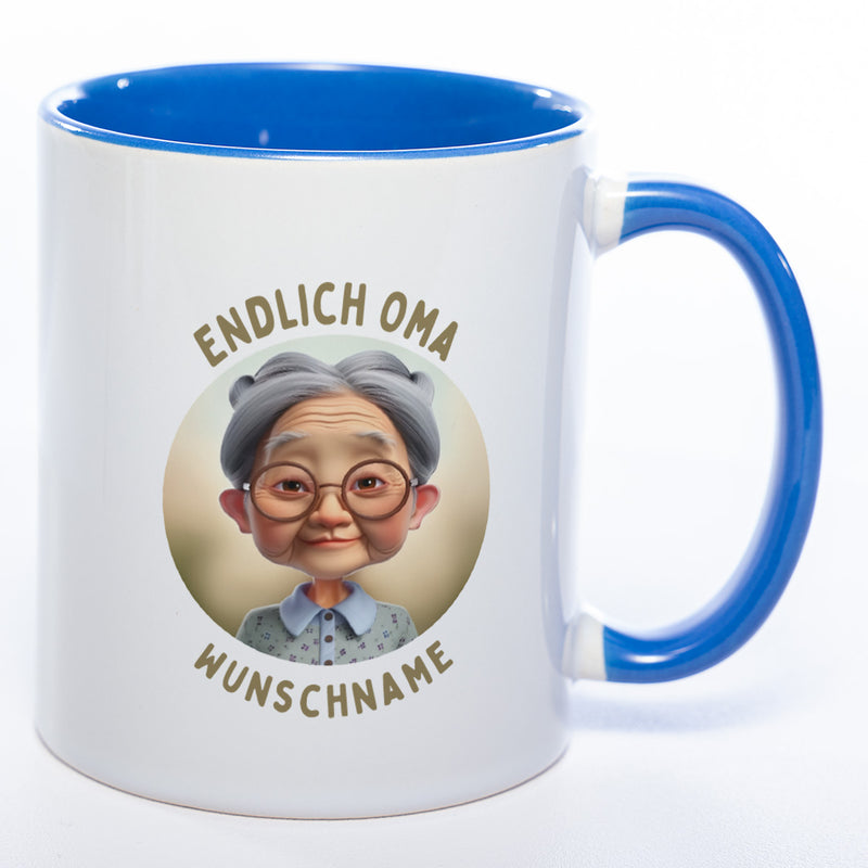 "Endlich Oma"-Tasse mit Wunschnamen - weitere Motive - spülmaschinenfest