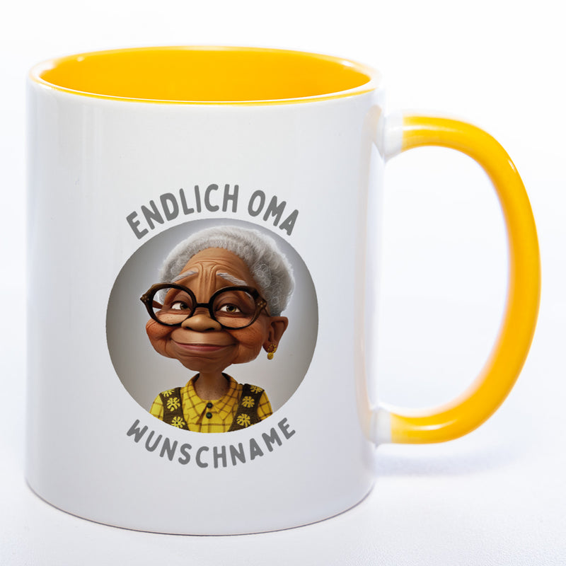 "Endlich Oma"-Tasse mit Wunschnamen - weitere Motive - spülmaschinenfest