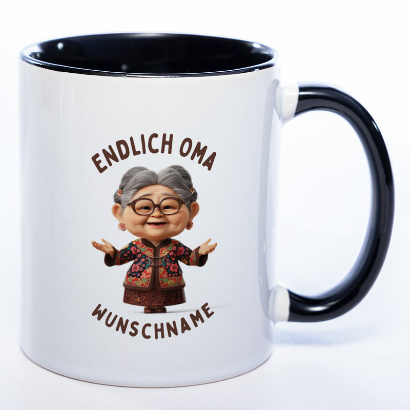 "Endlich Oma"-Tasse mit Wunschnamen - weitere Motive - spülmaschinenfest