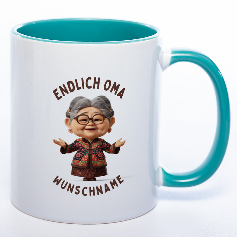 "Endlich Oma"-Tasse mit Wunschnamen - weitere Motive - spülmaschinenfest