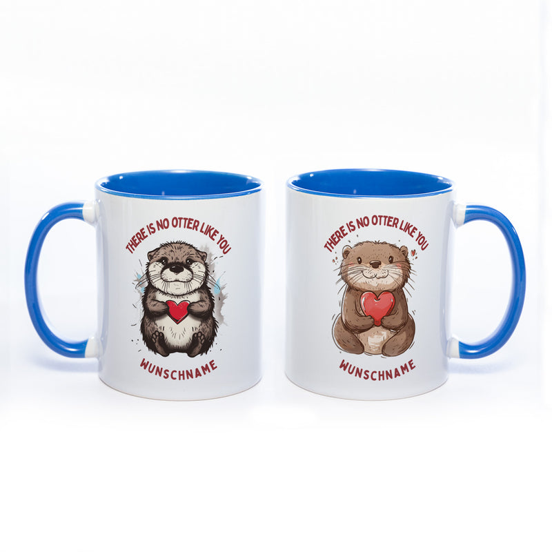 Motiv-Tasse mit Ottern und 2 Liebessprüchen zur Auswahl - süße Kaffeetasse mit Wunschnamen - spülmaschinenfest