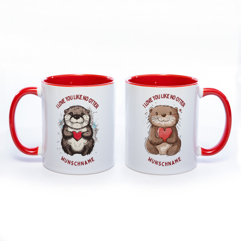 Motiv-Tasse mit Ottern und 2 Liebessprüchen zur Auswahl - süße Kaffeetasse mit Wunschnamen - spülmaschinenfest
