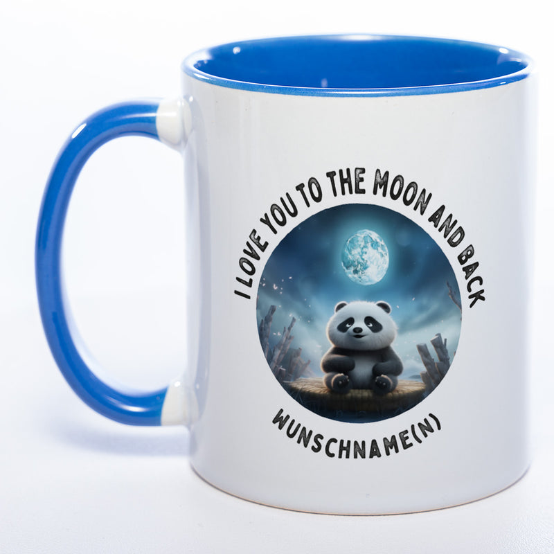 Motiv-Tasse mit Spruch "I love you to the moon and back" mit Name(n) spülmaschinenfest