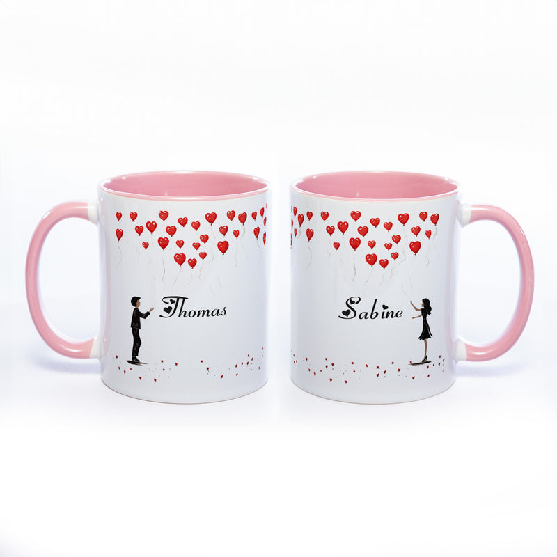 Motiv - Tasse mit Liebespaar und 2 Wunschnamen spülmaschinenfest