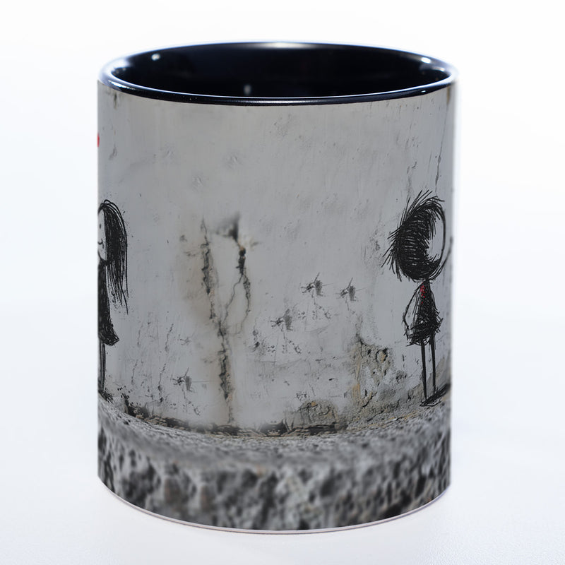 Mug Art Tasse mit Liebespaaren auf Mauer - Kaffeetasse spülmaschinenfest