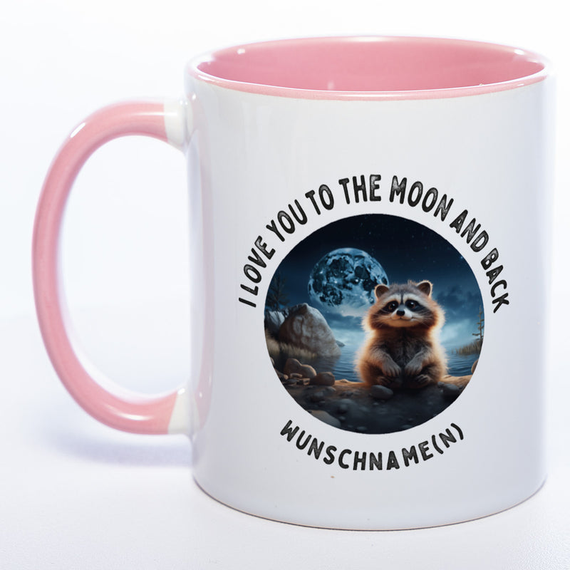 Motiv-Tasse mit Spruch "I love you to the moon and back" mit Name(n) spülmaschinenfest