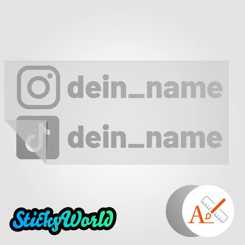 Doppelter Social Media Sticker mit Deinem Namen in Sonderfarben GLITZER, REFLEKTOR,  HOLO, GOLD, SILBER, NEON, FARBWECHSEL, MILCHGLAS