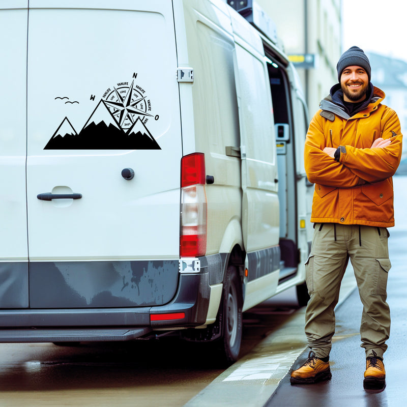 Windrose "Vanlife" mit Bergen