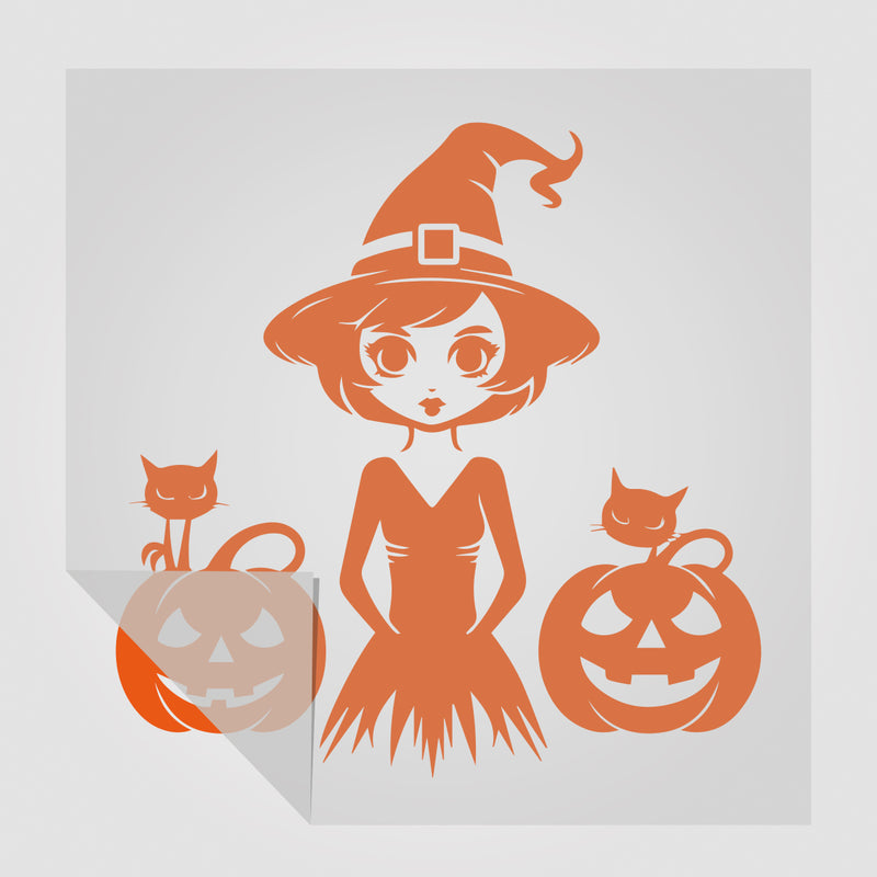 Hexe mit Katzen und Kürbissen StickyWorld Exclusive Halloween Sticker | Foliensticker