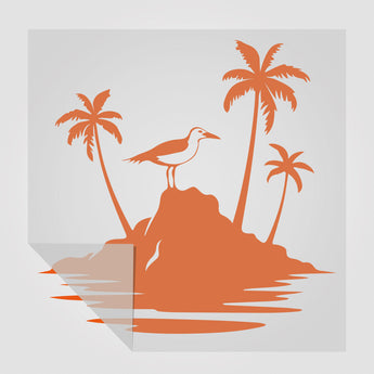 Aufkleber Insel mit Möwe | Sticker für Campingfahrzeuge, Autos, etc.