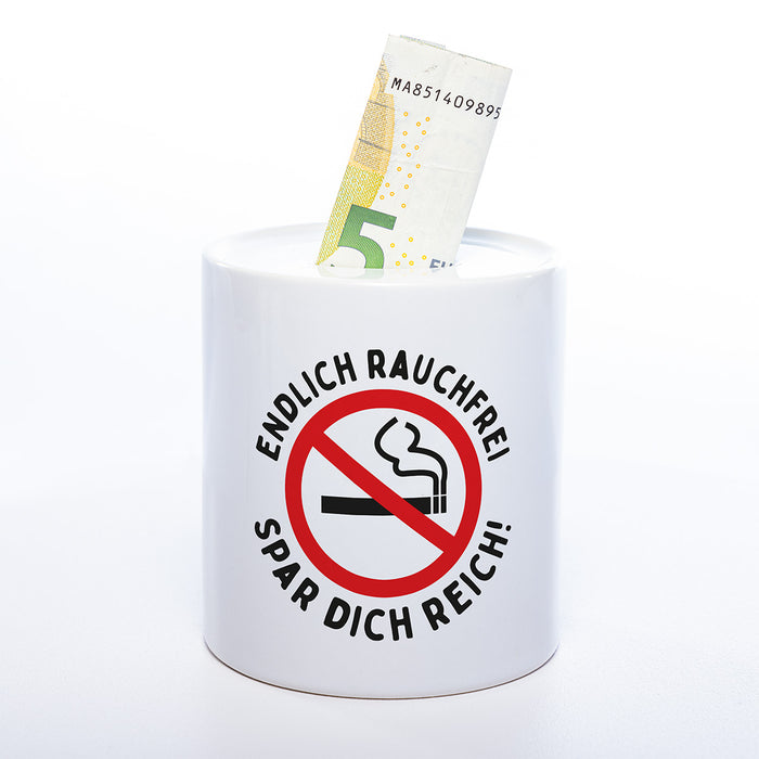 Hochwertige Spardose  für zukünftige Nichtraucher "Rauchfrei" aus Keramik