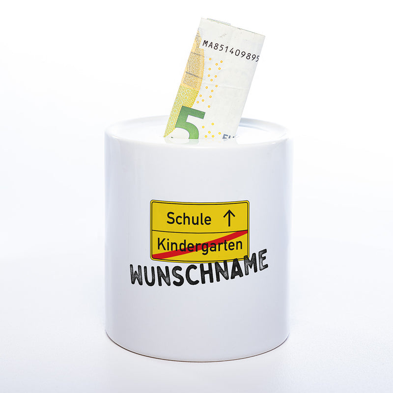 Spardose Ortsausgangsschild Wunschname Geldschein