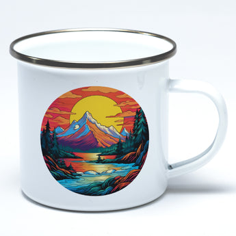 Emaille-Tasse mit Bergsee im Pop-Art Stil Motiv 3