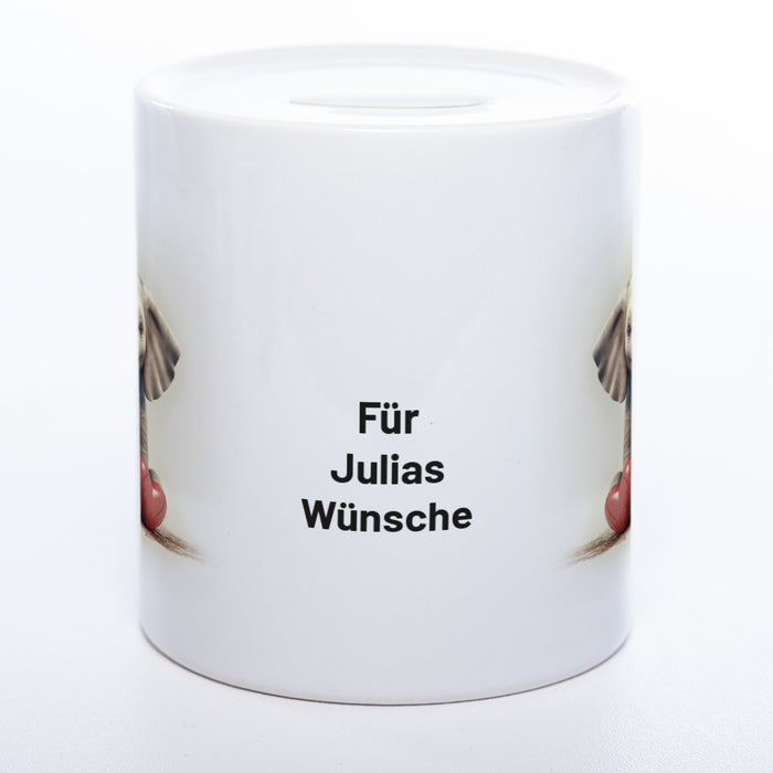Hochwertige Spardose aus Keramik mit süßem Elefanten-Motiv und Wunschtext | Geschenkidee