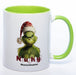 Zum Wichteln oder zu Nikolaus: Kaffeetasse Grinch mit Bild und Text: Naughty! mit Wunschname in der Farbe grün