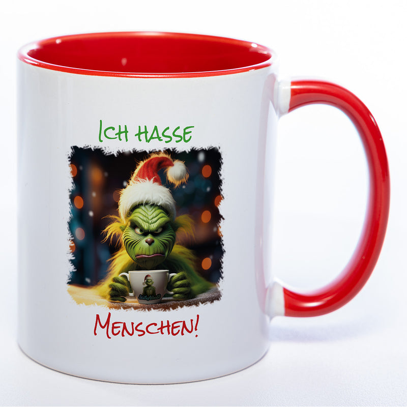 Grinch Weihnachtstasse  "Ich hasse Menschen" - lustige Kaffetasse - spülmaschinenfest