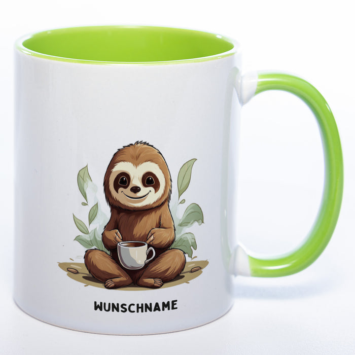 Motiv-Tasse  Yogafaultier mit Wunschnamen - Teetasse StickyWorld Exclusive - spülmaschinenfest