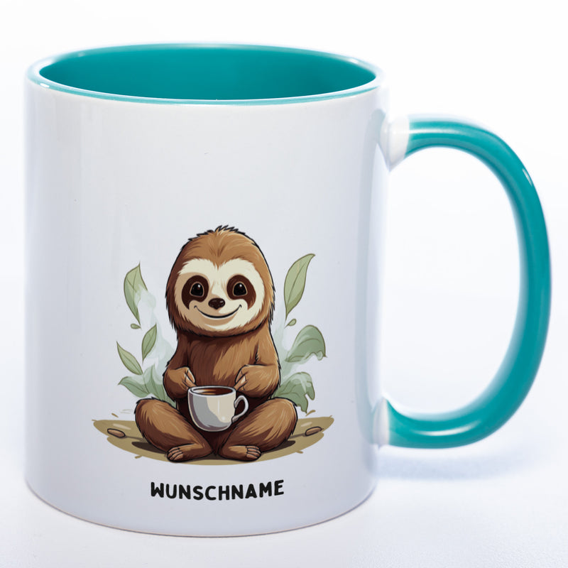 Motiv-Tasse  Yogafaultier mit Wunschnamen - Teetasse StickyWorld Exclusive - spülmaschinenfest