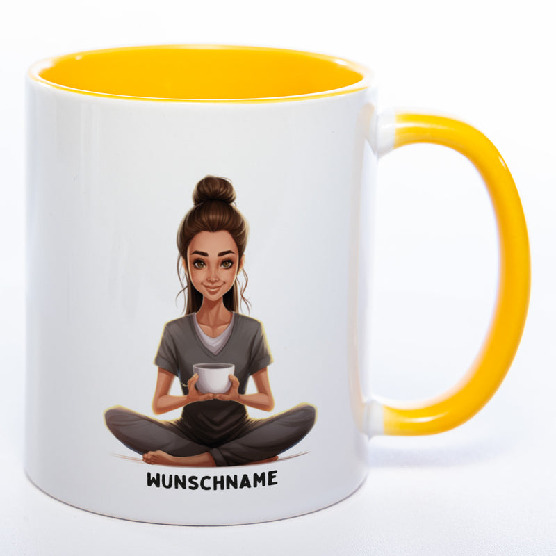 Motiv-Tasse  Yogafrau  mit Wunschnamen- Teetasse StickyWorld Exclusive spülmaschinenfest