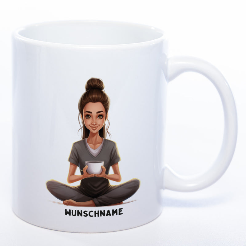 Motiv-Tasse  Yogafrau  mit Wunschnamen- Teetasse StickyWorld Exclusive spülmaschinenfest