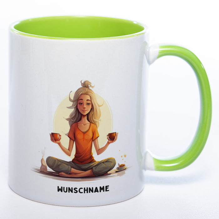 Motiv-Tasse  Yogafrau Yogasonne  mit Wunschnamen - Teetasse StickyWorld Exclusive spülmaschinenfest